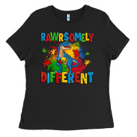 Black rawrsomely different autism trex Ladies Tee - Zillion Design Studio