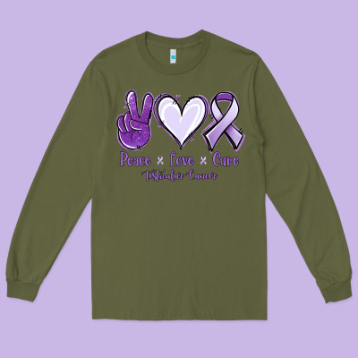 Peace Love Cure Testicular Cancer Long Sleeve Tee Designed By Nancycooperartshop