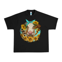 Black simmental heifer with sunflowers and leopard Urban Heavy Tee - LillyAllenDesigns
