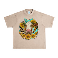 French Oak simmental heifer with sunflowers and leopard Urban Heavy Tee - LillyAllenDesigns