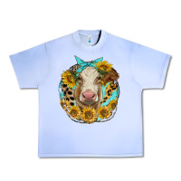 Grape Ice simmental heifer with sunflowers and leopard Urban Heavy Tee - LillyAllenDesigns