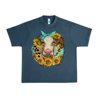 Midnight Navy simmental heifer with sunflowers and leopard Urban Heavy Tee - LillyAllenDesigns