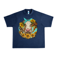 Navy simmental heifer with sunflowers and leopard Urban Heavy Tee - LillyAllenDesigns
