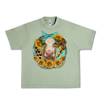 Oil Green simmental heifer with sunflowers and leopard Urban Heavy Tee - LillyAllenDesigns