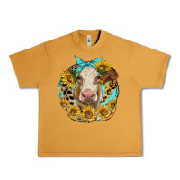 Peanut Butter simmental heifer with sunflowers and leopard Urban Heavy Tee - LillyAllenDesigns
