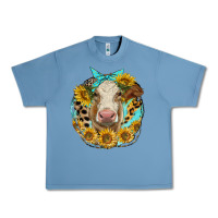 Pebble Blue simmental heifer with sunflowers and leopard Urban Heavy Tee - LillyAllenDesigns