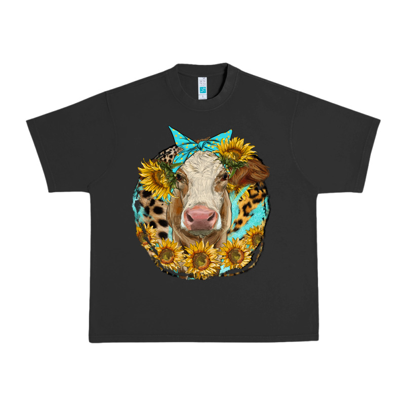 Simmental Heifer With Sunflowers And Leopard Urban Heavy Tee by LillyAllenDesigns | Teevron