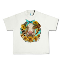 Pistachio simmental heifer with sunflowers and leopard Urban Heavy Tee - LillyAllenDesigns