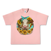 Salmon simmental heifer with sunflowers and leopard Urban Heavy Tee - LillyAllenDesigns