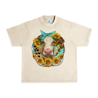 Sandshell simmental heifer with sunflowers and leopard Urban Heavy Tee - LillyAllenDesigns