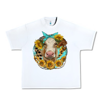 White simmental heifer with sunflowers and leopard Urban Heavy Tee - LillyAllenDesigns