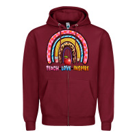 Burgundy teach love inspire rainbow Zipper Hoodie - Artiststas