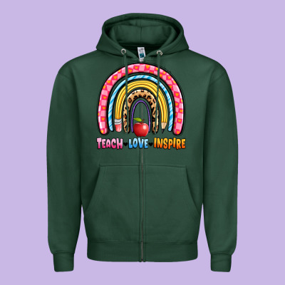 Teach Love Inspire Rainbow Zipper Hoodie Designed By Artiststas