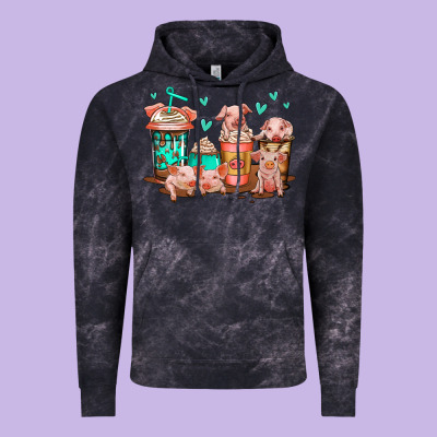 Cute Pigs Coffee Vintage Hoodie Designed By Jasminsmagicworld
