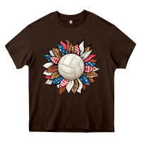 Chocolate Brown volleyball sunflower Heavy Core Tee - HRA Design Shop