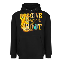 Black Give Cancer the boot Childhood Cancer Heavyweight Hoodie - NancyCooperArtShop
