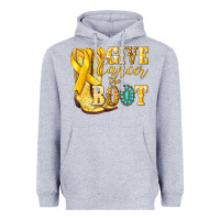 Heather Grey Give Cancer the boot Childhood Cancer Heavyweight Hoodie - NancyCooperArtShop