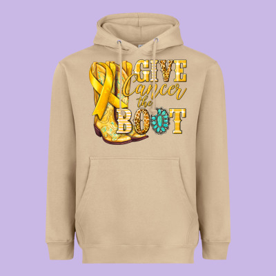 Give Cancer The Boot Childhood Cancer Heavyweight Hoodie Designed By Nancycooperartshop