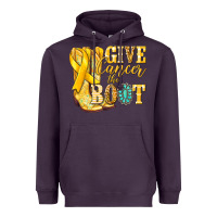 Plum Give Cancer the boot Childhood Cancer Heavyweight Hoodie - NancyCooperArtShop