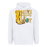 White Give Cancer the boot Childhood Cancer Heavyweight Hoodie - NancyCooperArtShop
