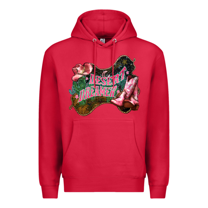 Desert Dreamer Cowgirl Boots Hat Premium Hoodie by HowdyJamesFarm | Teevron