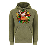 Vintage Olive Christmas reindeer sunflower Vintage Hoodie - Jasminsmagicworld