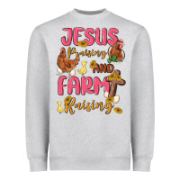 Heather Grey jesus praising and farm raising Heavyweight Sweatshirt - MaliasSmallBusiness