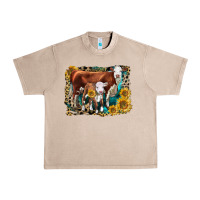 French Oak Hereford Cow and Hereford Calf With Leopard Urban Heavy Tee - LillyAllenDesigns