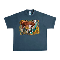 Midnight Navy Hereford Cow and Hereford Calf With Leopard Urban Heavy Tee - LillyAllenDesigns