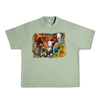 Oil Green Hereford Cow and Hereford Calf With Leopard Urban Heavy Tee - LillyAllenDesigns
