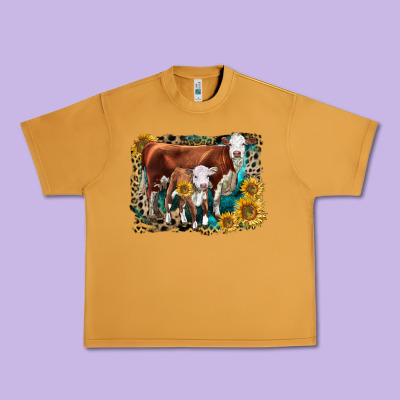 Hereford Cow And Hereford Calf With Leopard Urban Heavy Tee Designed By Lillyallendesigns