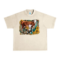 Sandshell Hereford Cow and Hereford Calf With Leopard Urban Heavy Tee - LillyAllenDesigns