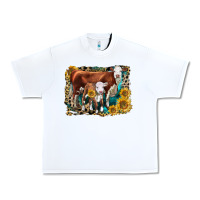 White Hereford Cow and Hereford Calf With Leopard Urban Heavy Tee - LillyAllenDesigns
