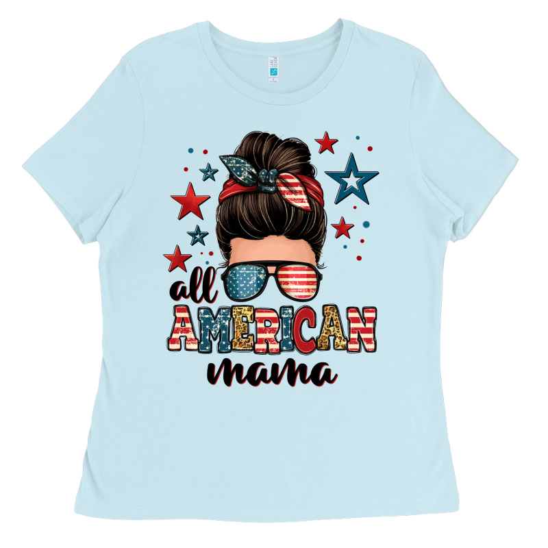 All American Mama Messy Bun Ladies Tee by Zillion Design Studio | Teevron