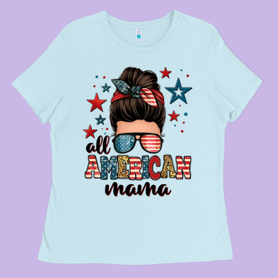 All American Mama Messy Bun Ladies Tee Designed By Zillion Design Studio