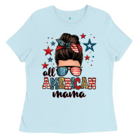 Baby Blue all american mama messy bun Ladies Tee - Zillion Design Studio