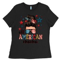 Black all american mama messy bun Ladies Tee - Zillion Design Studio