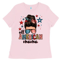 Bubblegum Pink all american mama messy bun Ladies Tee - Zillion Design Studio