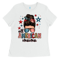 White all american mama messy bun Ladies Tee - Zillion Design Studio