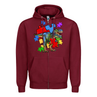 Burgundy autism t rex Zipper Hoodie - Artiststas
