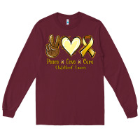 Burgundy Peace love cure Bone Cancer Long Sleeve Tee - NancyCooperArtShop