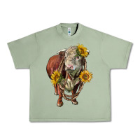 Oil Green hereford bull rope and sunflowers Urban Heavy Tee - LillyAllenDesigns