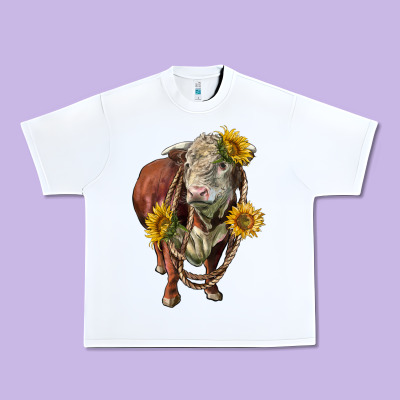 Hereford Bull Rope And Sunflowers Urban Heavy Tee Designed By Lillyallendesigns