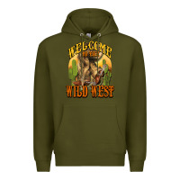Army Green Welcome to the wild west Cowboy boots Premium Hoodie - HowdyJamesFarm