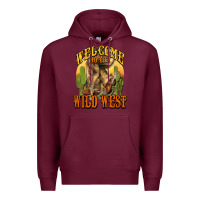 Burgundy Welcome to the wild west Cowboy boots Premium Hoodie - HowdyJamesFarm