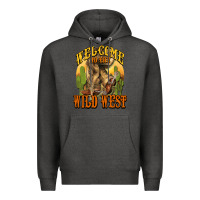 Charcoal Heather Welcome to the wild west Cowboy boots Premium Hoodie - HowdyJamesFarm