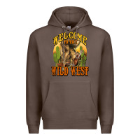 Coffee Welcome to the wild west Cowboy boots Premium Hoodie - HowdyJamesFarm