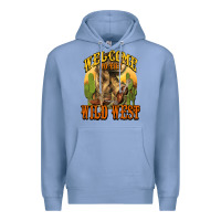 Colony Blue Welcome to the wild west Cowboy boots Premium Hoodie - HowdyJamesFarm