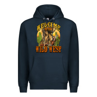 Navy Welcome to the wild west Cowboy boots Premium Hoodie - HowdyJamesFarm