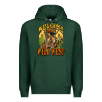 Sports Green Welcome to the wild west Cowboy boots Premium Hoodie - HowdyJamesFarm